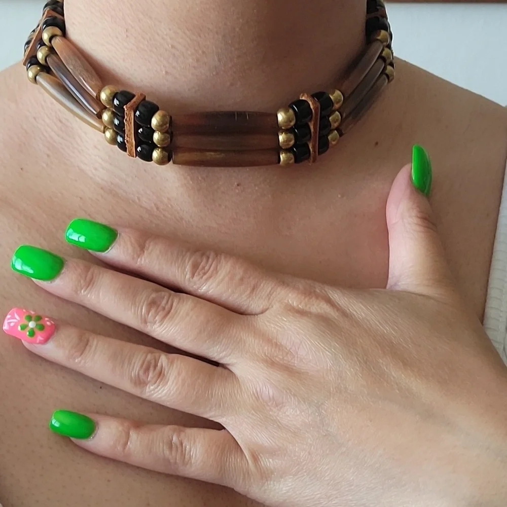 Hand Crafted 3 Stack Beaded Choker Necklace - Picture 4 of 9